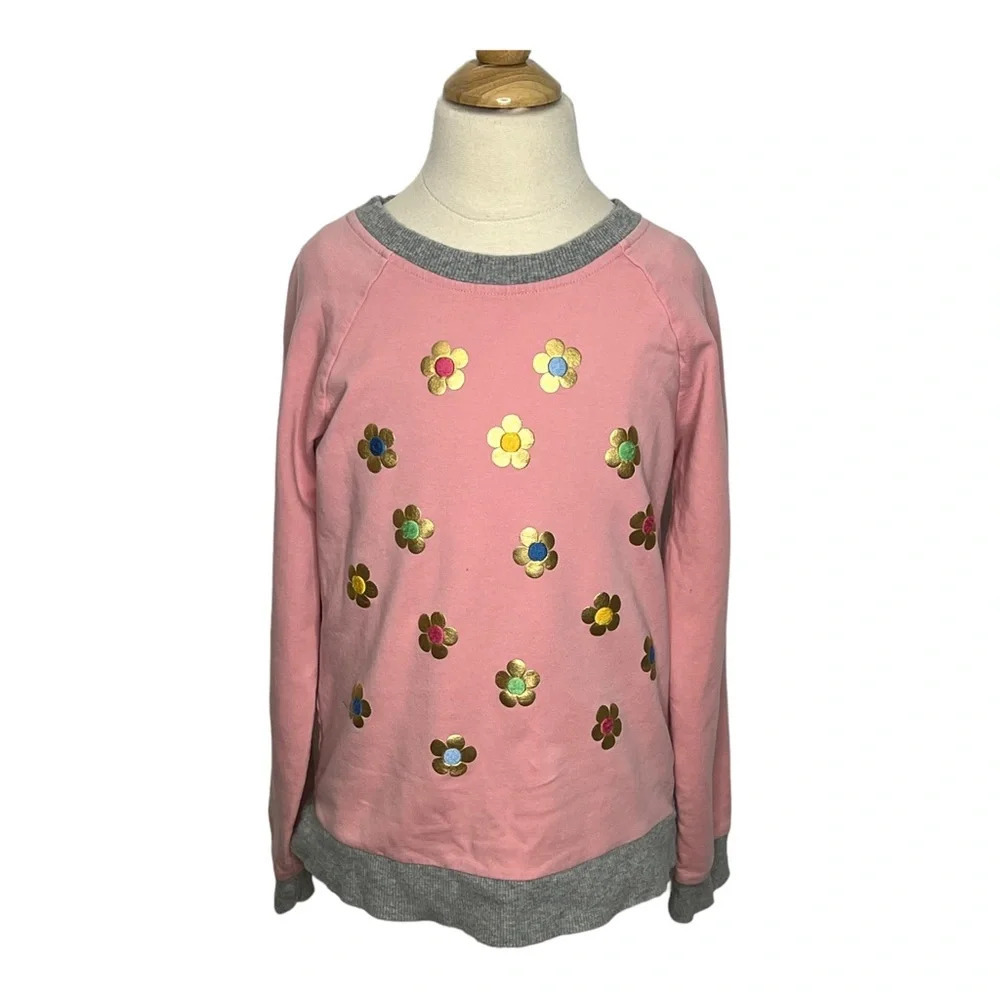 Hanna Andersson girls pink gold metallic floral sweatshirt sz 130 8